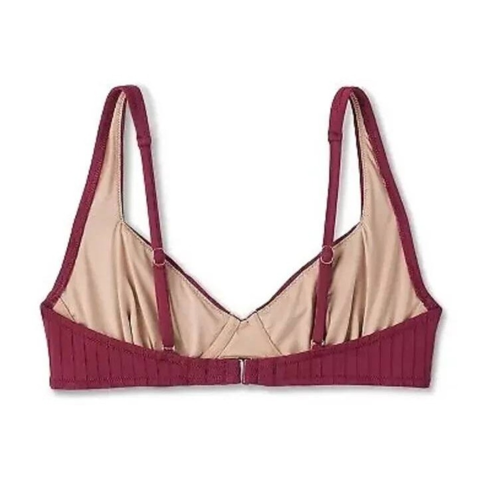 Shade & Shore Burgundy Ribbed Underwire Bikini Set V-Front High‎ Leg Swimsuit - Picture 5 of 8